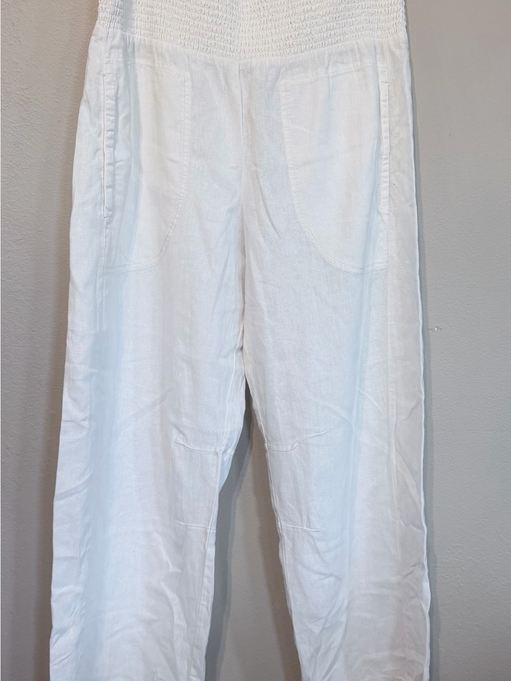 Pilcro White Linen-Blend Elastic-Waist Chinos